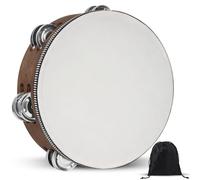 Wooden Hand Held Percussion Tambourine with Storage Bag - 8 Inches, Ideal for Church, Wedding, Party, Dance, Photo Shoot