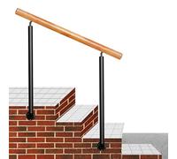 Wooden Hand Rail for Stair Outdoor Grab Rail Side-Mounted Handrail Fits 2-3 Steps，External Stair Railing Adjustable Metal Iron Posts Balustrade Safety Guardrail(Height 95cm,130cm/5