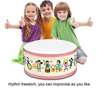 Wooden Handheld Hand Drum Musical Percussion Instrument Child Toy with Shoulder Strap for Easy Playing Sing Dance Accompaniment Parties Kids Games Rhythm Freedom Improvise Fun