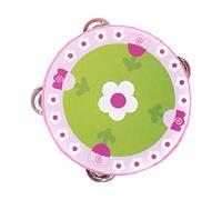 Wooden Handheld Tambourine Hand Drum Musical Rhythm Educational Toy Double Rows 15cm Elephant Design for Kids Toddlers Boys Girls- 15cm Green