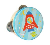 Wooden Handheld Tambourine Hand Drum Musical Rhythm Educational Toy Double Rows 15cm Elephant Design for Kids Toddlers Boys Girls- 10cm Rocket