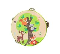 Wooden Handheld Tambourine Hand Drum Musical Rhythm Educational Toy Double Rows Elephant Design 15cm for Kids Toddlers Boys Girls Games- 15cm Fox