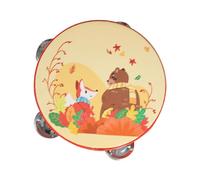 Wooden Handheld Tambourine Hand Drum Musical Rhythm Educational Toy Double Rows Elephant Design 15cm for Kids Toddlers Boys Girls Games- 15cm Fox Bear