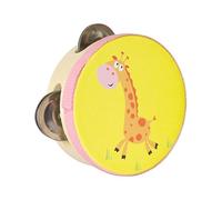 Wooden Handheld Tambourine Hand Drum Musical Rhythm Educational Toy Double Rows Elephant Design 15cm for Kids Toddlers Boys Girls Games- 10cm Giraffe