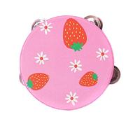 Wooden Handheld Tambourine Hand Drum Musical Rhythm Educational Toy Double Rows Elephant Design 15cm for Kids Toddlers Boys Girls Games- 15cm Strawberry