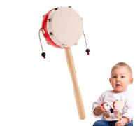 Wooden Handle Drum - Traditional 10x4in Natural Timber, Portable Monkey Rattle, Spin Percussion Instrument, Rhythmic Sounding Toy with Beaded Strike Points | Musical Education Development Birthday Chr