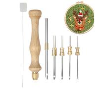 Wooden Handle Embroidery Pen - Wooden Handle Rug Hook Tool | Adjustable Punch Needle Tool | Punch Cloth Needle Embroidery Hoop Interchangeable Hook Tool Kit for 5 Needles (5/3.5/2.5/1.6 mm)