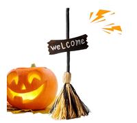 Wooden Handle Floor Brush - Welcome Witch Broom | Masquerade Decoration Scary Props | Halloween | New Animated Light Up Moving With Spooky Sounds For Party Outdoor Porch