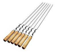 Wooden Handle Kebab, Stainless Steel Barbecue Skewer Set, Flat Kebab, Reusable Barbecue Stick, Vegetable Metal Barbecue Skewer