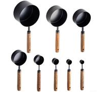 Wooden Handle Measuring Cups Set 8Pc Stainless Steel | 8-piece set, stainless steel bowls, walnut wood handles, clear markings, cooking(V)
