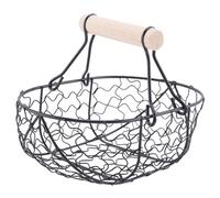 Wooden Handle Metal Retro Basket Portable Multi-Function Vegetable Fruit Egg Groceries Practical Storage Organizer Black