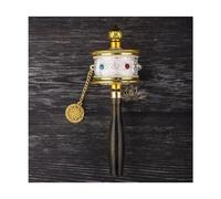 Wooden Handle Prayer Whee, Tibetan Prayer Wheel, Silent Double Bearings, Alloy Material for Tibet Sutra Turning Ceremony(Silver,19 * 6.5cm)