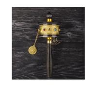 Wooden Handle Prayer Whee, Tibetan Prayer Wheel, Silent Double Bearings, Alloy Material for Tibet Sutra Turning Ceremony(Gold,17 * 5.5cm)