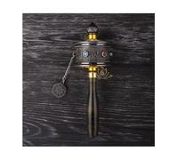 Wooden Handle Prayer Whee, Tibetan Prayer Wheel, Silent Double Bearings, Alloy Material for Tibet Sutra Turning Ceremony(Black,23 * 9cm)