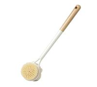 Wooden Handle Shower Brush Long Reach Round Bath Helper for Back Legs Home Bathroom Washing Dense Bristle Face Storage Hole Detail, 1 Piece Back Scrubber Brush Long Handle Shower Tool Wooden Bath Body