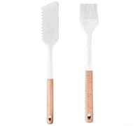 Wooden Handle Silicone Brush & Scraper,Food Brush, Butter Brush For Cooking Butter Egg Kitchen Brush Culinary Utensil(White)