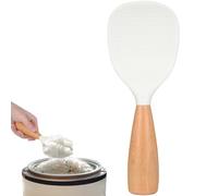 Wooden Handle, Silicone Rice Paddle Spoon Nonstick Scoop Standing | Heat Resistant Design, Comfortable Ergonomic Grip, White Finish, for Sticky Rice, Mashed Foods, Home Cooking and Dining