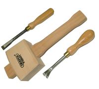 Wooden Handle Tack Lifter, Straight Ripping Chisel + Mallet Upholstery Kit