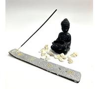 Wooden Handmade Glitter Incense Sticks Holder 10 inch Incense Ash Catcher Gifts for women-Man & Meditation Gifts (Silver)