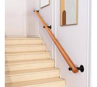 Wooden Handrails for Stairs Rail, Non Slip Stairs Banister Handrail, Round Stair Railings Support Rod with Brackets, Staircase Handrails with Grab Rail Complete Kit, for Elderly Childern (A, 200cm)