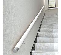 Wooden Handrails Stair Banister Handrail Kit Non Slip Wood Stair Railing Support Rod Straight Grab Bars Wall Mount Hand Rail for Stair Remodeling White 10ft/300cm