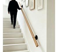 Wooden Handrails, Wall Mounted Barrier-Free Staircase Grab Bar for Elderly and Children, Non-Slip Stair Railing with Brackets for Home Corridor Villa Kindergarten(200cm/6.5ft)