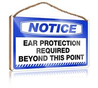 Wooden Hanging Plaque Sign Notice Ear Protection Required Beyond This Point Wooden Sign Signs For Front Door Gift For Boss Woman(20X30CM)