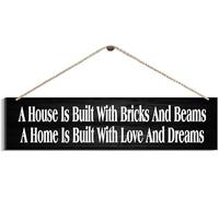 Wooden Hanging Sign A House Is Built With Bricks & Beams A Home Is Built With Love And Dreams Board Hanging Wood Sign, House Wood Sign For Garden Yard Home Farmhouse_6x16inch