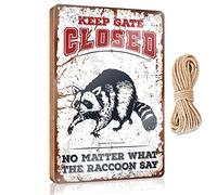 Wooden Hanging Sign Keep Gate Closed No Matter What The Raccoon Say Wooden Sign Teen Room Decor Bar Signs For Home(23X35CM)