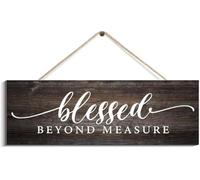Wooden Hanging Sign Rustic Wall Art Blessed Beyond Measure Sign Wood Blessed Wall Decor Blessed Hanging Wall Sign Hook Door Plaque Decoration_6x16inch