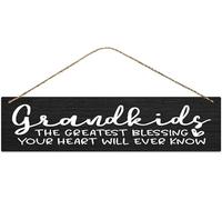Wooden Hanging Sign Rustic Wall Art Grandkids The Greatest Blessing Your Heart Will Ever Know Retro Hanging Wooden Plaque Decoration Farmhouse Porch Decor Vintage Wall Decor_4x16inch