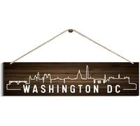 Wooden Hanging Sign Rustic Wall Art Home Decoration Washington Dc Skyline Funny Wall Decoration Rustic Wood Sign Hanging Vintage Home Decor Wooden Farmhouse Wall Decor For Living Room Decor_6x16inch