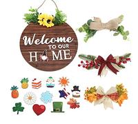 Wooden Hanging Tag Welcome To The Four Seasons Replaceable Decoration Hanging Tag Holiday Decoration Garden Simulation Flower Homecoming Mum Decorations (A, One Size)