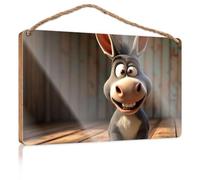 Wooden Hanging Wall Sign A Cheerful Animated Donkey Smiles Brightly Bar Signs for Home Bar No Solociting Signs(20X30CM)