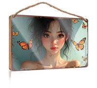 Wooden Hanging Wall Sign Butterfly Dreams: A Whimsical Journey Of Color And Imagination Wooded Sign Summer Decor Door Sign For Bedroom(20X30CM)