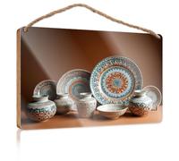 Wooden Hanging Wall Sign Colorful Ceramic Pottery with Intricate Designs Funny Bedroom Decor Office Door Signs Personalized(20X30CM)