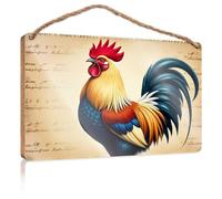 Wooden Hanging Wall Sign Colorful Rooster On Ancient Manuscript Background Wooden Sign Wood Signs for Home Decor Patio Decor(15X28CM)
