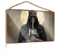 Wooden Hanging Wall Sign Fall: Dark Crowned Skeleton Guardian Bar Signs for Home Bar No Solociting Signs(20X30CM)