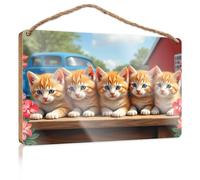 Wooden Hanging Wall Sign Five Adorable Kittens with Striking Blue Eyes Bar Signs for Home Bar No Solociting Signs(23X35CM)