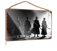 Wooden Hanging Wall Sign Four Shadows: The Silent Samurai Wooded Sign Summer Decor Door Sign For Bedroom(23X35CM)
