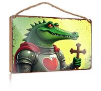Wooden Hanging Wall Sign Green Knight With Cross: A Tale Of Chivalry And Courage Wooded Sign Summer Decor Door Sign For Bedroom(23X35CM)