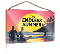 Wooden Hanging Wall Sign Surfers Enjoying an Endless Summer Sunset Bar Signs for Home Bar No Solociting Signs(15X28CM)