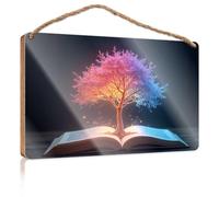 Wooden Hanging Wall Sign Tree Of Knowledge: Illuminating The Pages Wooden Sign Wood Signs For Home Decor Patio Decor(15X28CM)