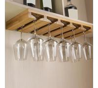 Wooden Hanging Wine Glass Rack - Under Cabinet Stemware Holder for Goblets & Stemmed Glasses - Ideal Storage Solution for Home Bar & Kitchen Decor