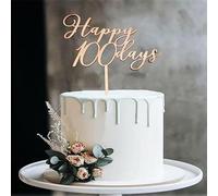 Wooden Happy 100 Days Cake Topper, Celebrations for Kids Birthday,Welcome Baby, Baby Shower,Anniversary, Wedding Party in Natural Wooden Decorations, 5.91x7.87 Inch
