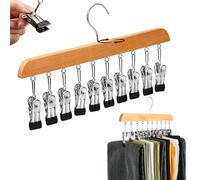 Wooden Hat Hanger Closet Organizer, 2026 New with 10 Clips, Rotating Pants,Space Saving Hanging Clothes Wardrobe(10 Clips-natural,1PC)