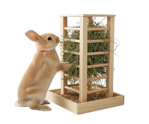 Wooden Hay Tower Feeder - Portrait Square Rack, Robust Workmanship, Practical Filling, Animal , Space-saving, Accessories, , Indoor, Outdoor Cage