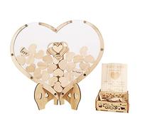 Wooden Heart Guest Book, Heart-Shaped Wedding Guest Book, Wooden Hearts Wedding Decoration with Heart Frame, Guest Book for Birthday and Wedding, with 80 Writeable Hearts and Storage Box