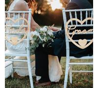 Wooden Heart Mr & Mrs Chair Signs - Light Brown