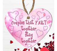 Wooden Heart Plaque: Hilarious Couples Gift for Valentine's Day, Anniversary, Birthday - Funny Present for Boyfriend, Girlfriend, Husband, Wife (Pink)